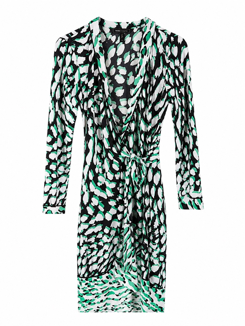 BCBGMAXAZRIA Green Black White Abstract Animal Print Wrap Dress Size XS NWOT